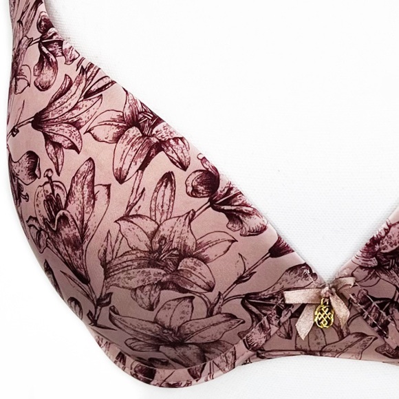 Daisy Fuentes Mauve Pink & Purple Lily Print Floral Padded Pinup Bra 38D DF772x - Picture 2 of 4